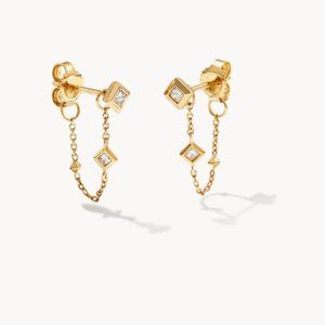Michelle 14k Yellow Gold Chain Huggie Earrings